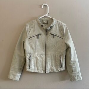 Jou Jou Kids Light Tan Faux Leather Moto Style Jacket - Size Small 7/8